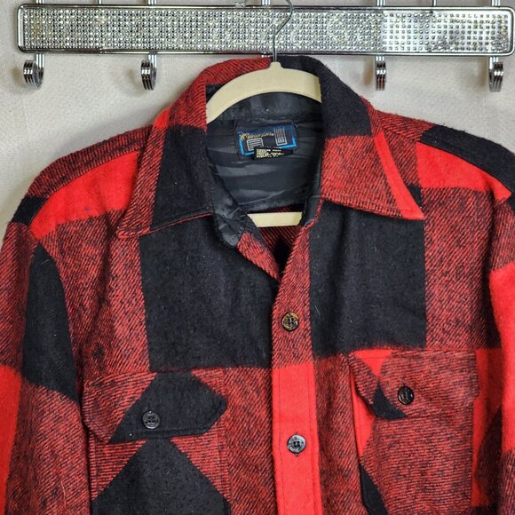 Bronzini Red and Black Buffalo Check Wool Blend Semi Lined Vintage Shacket Sz L - Picture 6 of 16